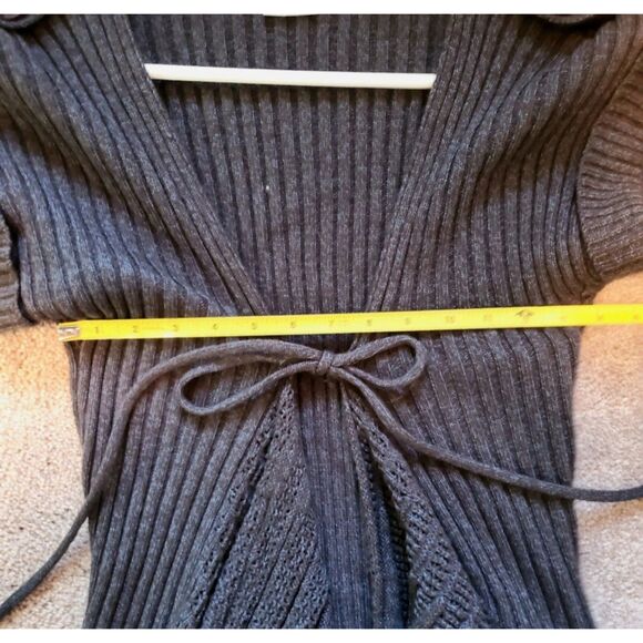Adore Flattering Cardigan Sweater Vest Tie Front Dark Gray Size L - Picture 5 of 6